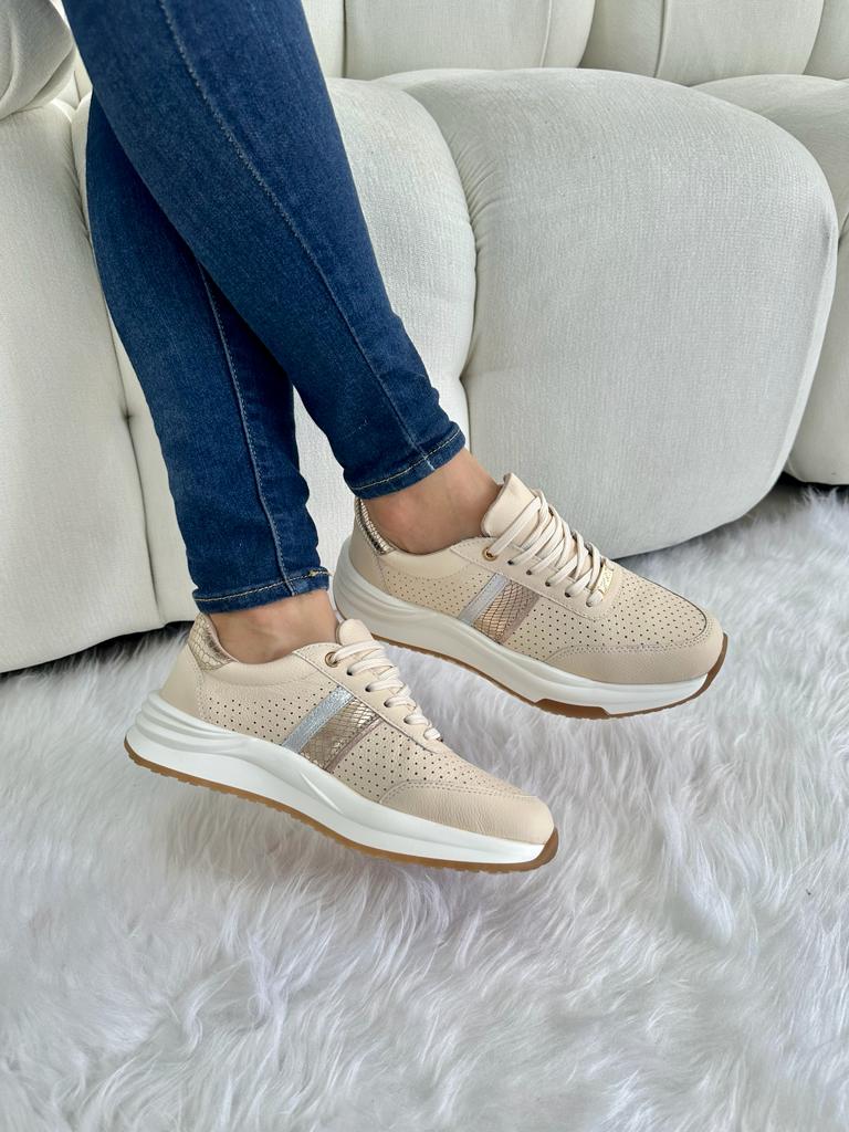 Tenis en cuero Elan Beige