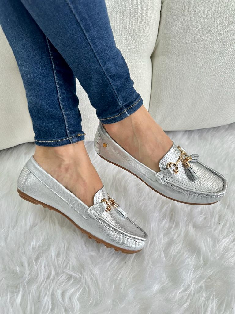 Mocassine en cuero Perla Plata