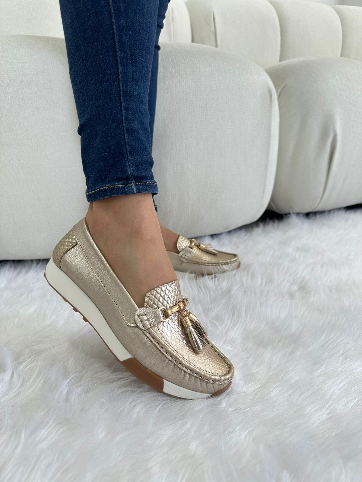 Mocassine en cuero Prestige Dorado